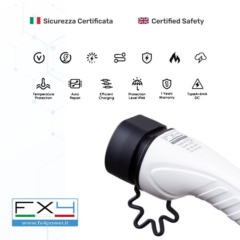 Cavo di ricarica Tipo 2 a spirale (a molla) per auto elettriche 32A trifase 22 kW – 5 m – foto 5