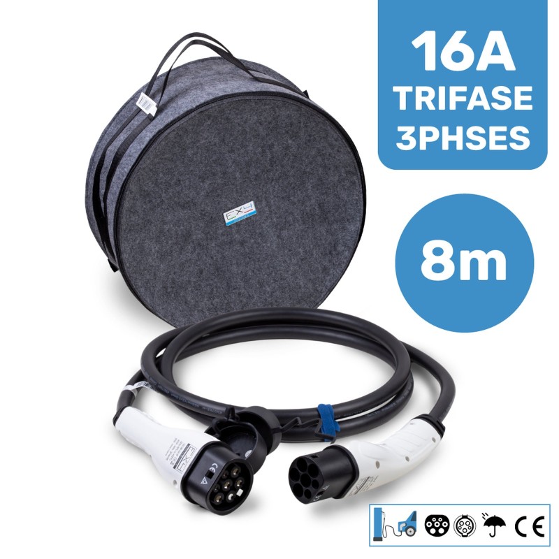 Cavo di ricarica Tipo 2 per auto elettriche 16A trifase 11 kW – 8 m
