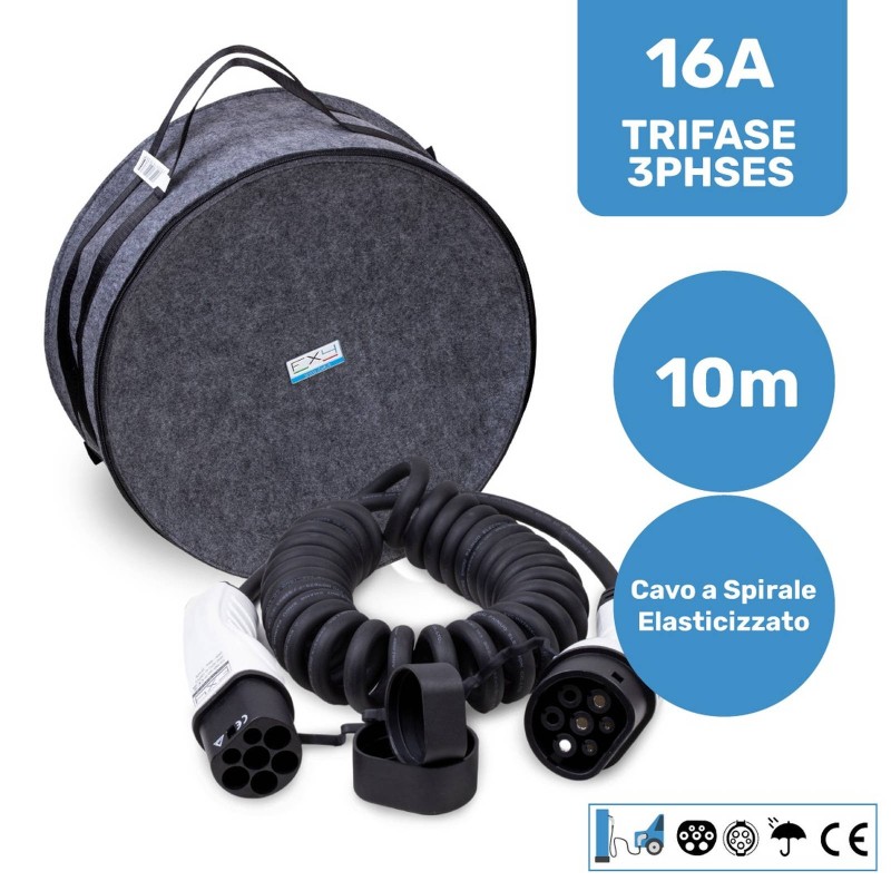 Cavo di ricarica Tipo 2 per auto elettriche 16A trifase 11 kW – 10 m