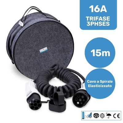 Cavo di ricarica Tipo 2 per auto elettriche 16A trifase 11 kW – 15 m