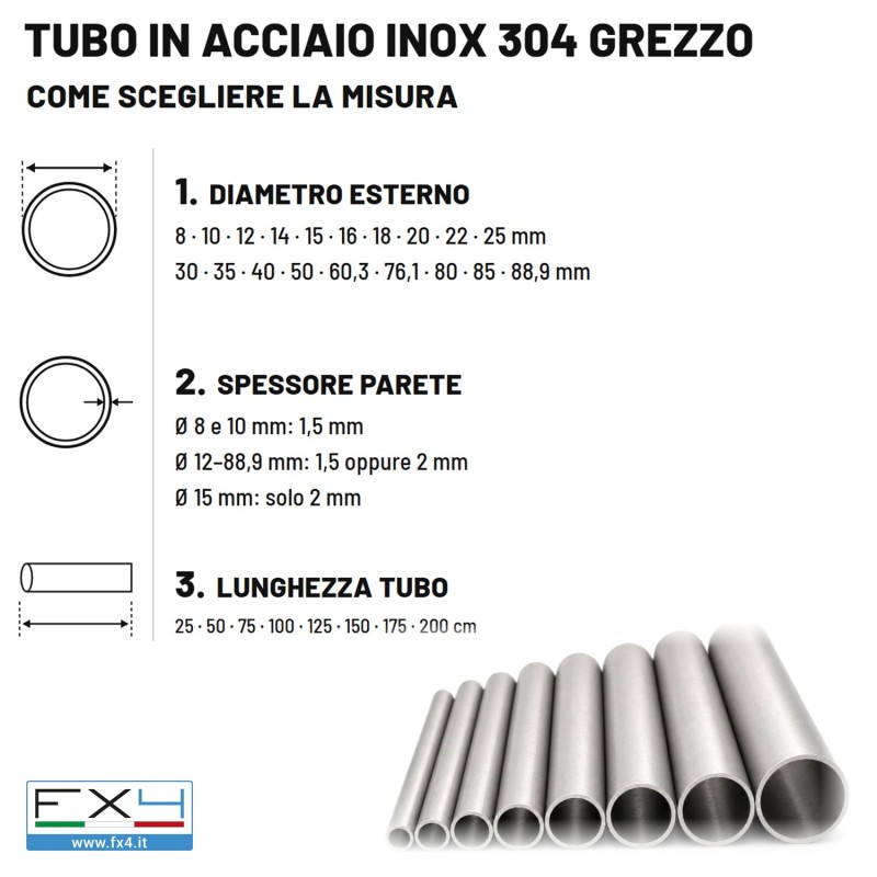 Tubo tondo in acciaio inox AISI 304 grezzo – foto 2