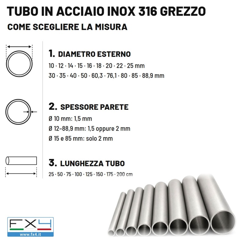 Tubo tondo in acciaio inox AISI 316 grezzo – foto 2
