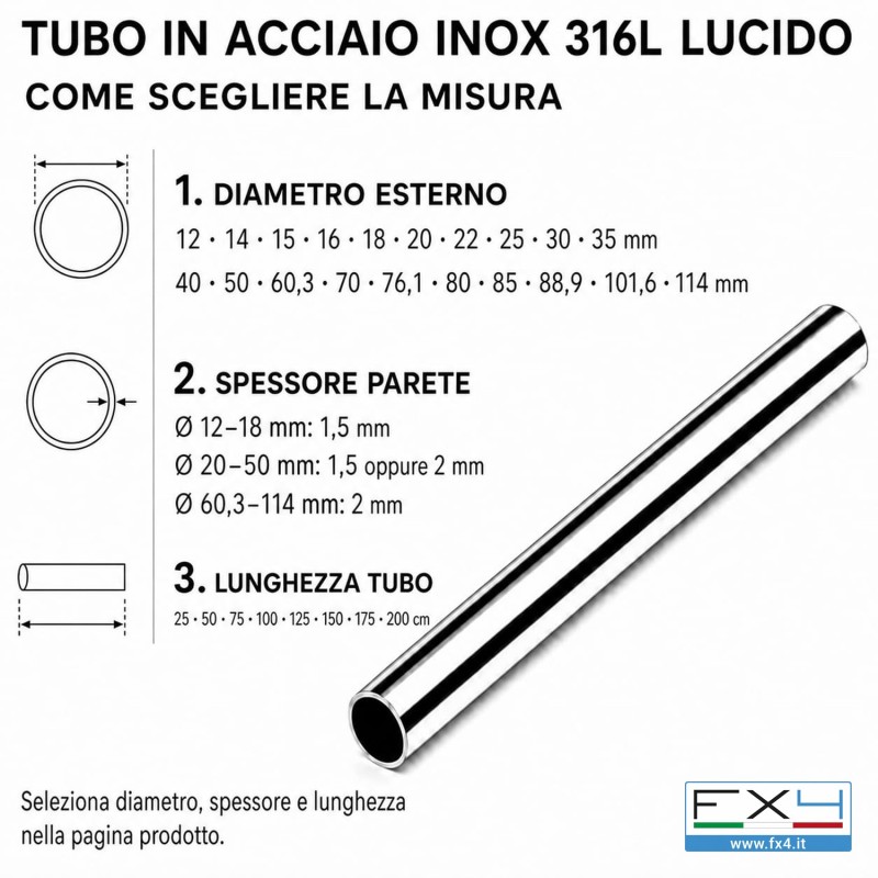 Tubo tondo in acciaio inox AISI 316L lucido – foto 2