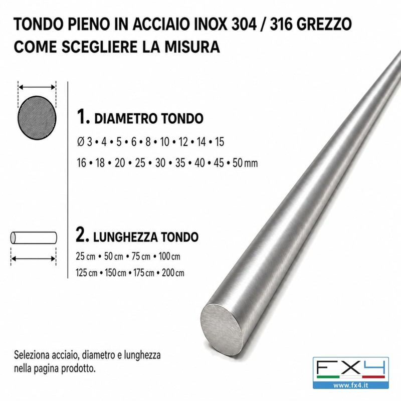 Tondo pieno inox AISI 316 trafilato – tondino, barra tonda in acciaio inox – foto 2