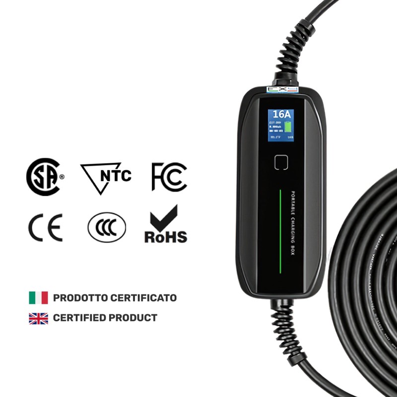 Caricatore portatile Tipo 2 monofase 3,5 kW fino a 16A – wallbox portatile, stazione di ricarica per auto elettriche – foto 4