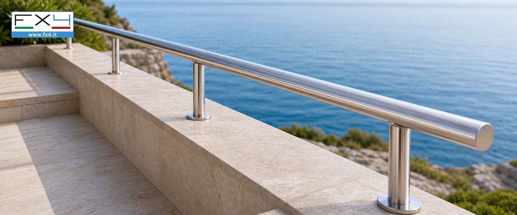 Ringhiere sul mare: tubo tondo inox AISI 316L lucido